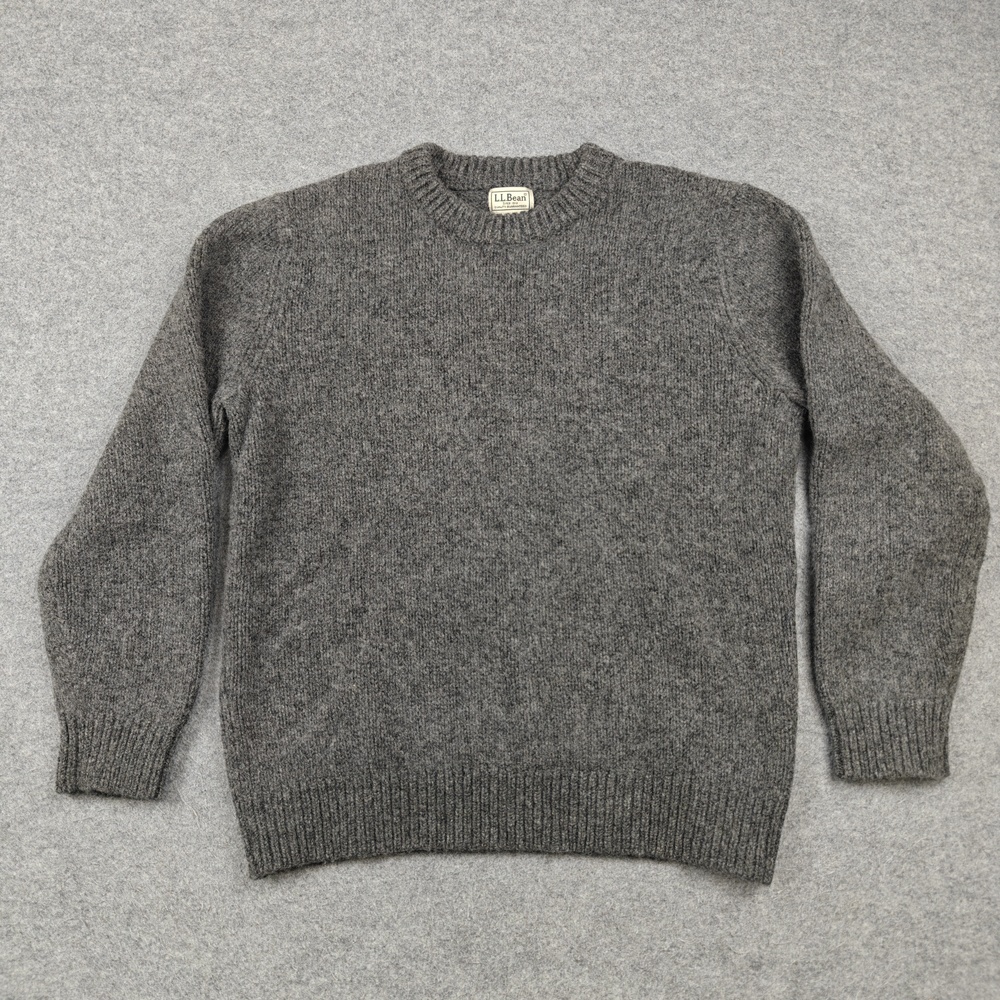 L.L. Bean Sweater Mens Large Gray Crew Neck Pullover Wool Heavyweight Knit Warm